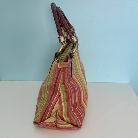 Fossel Striped Canvas Purse with Leather Braided Handles - Picture 4 of 10